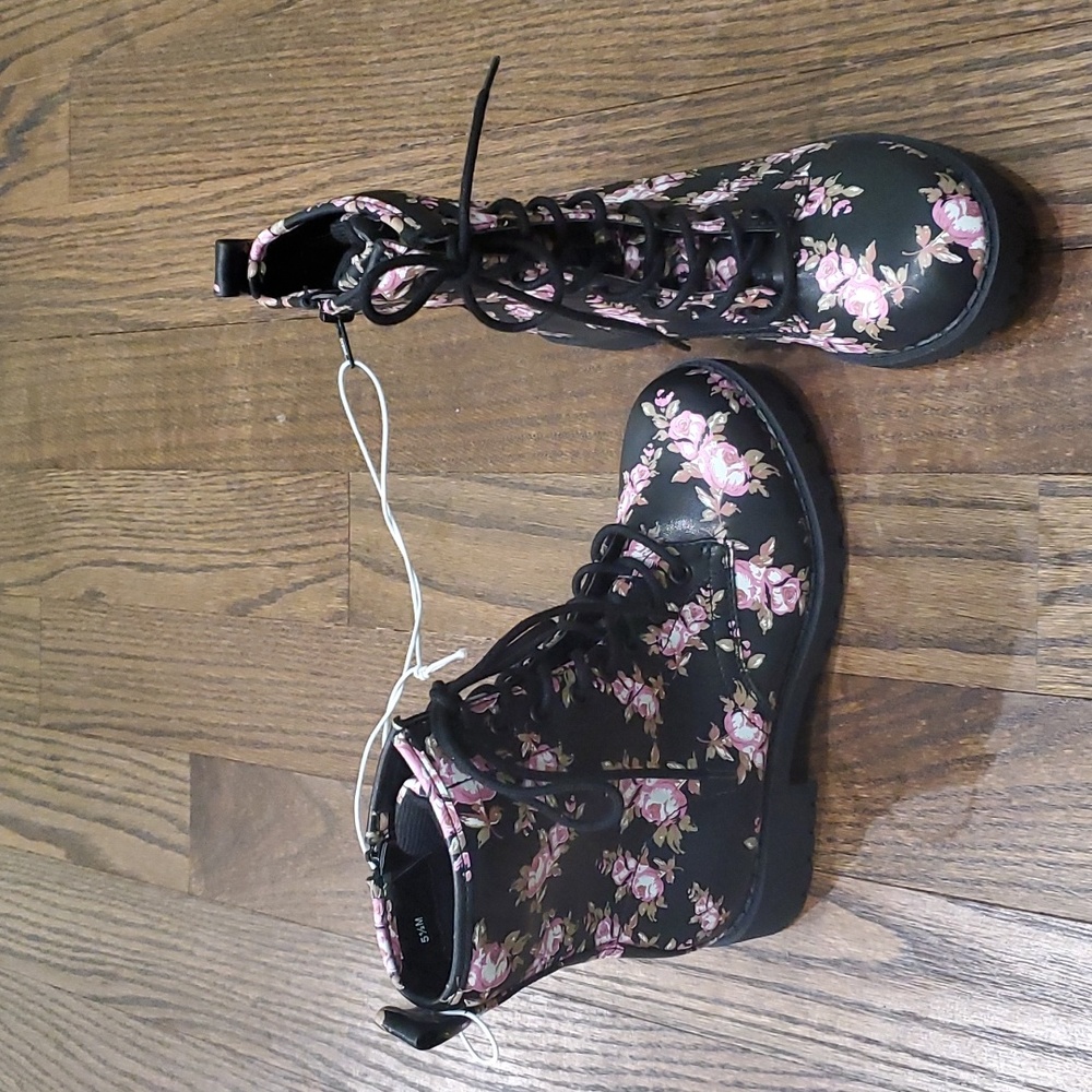 Jellypop Lace-Up Floral Combat Boots